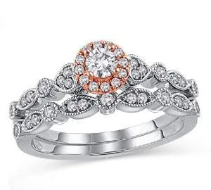 EternalDia 0.50  cttw Diamond Halo Bridal Ring Set in 10kt Two-Tone Gold (IJ/I2I3)
