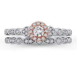 EternalDia 0.50  cttw Diamond Halo Bridal Ring Set in 10kt Two-Tone Gold (IJ/I2I3)
