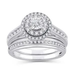 EternalDia 0.50 Ct.Wt. Round Diamond Double Halo Bridal Ring Set 10K White Gold (IJ/I2-I3)