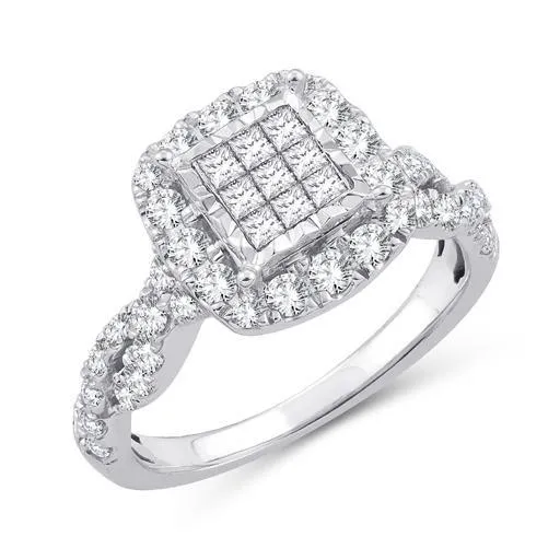 EternalDia 1 Cttw Diamond Princess-Cut Twisted Infinity Halo Engagement Rings In 10kt White Gold (IJ/I2I3)