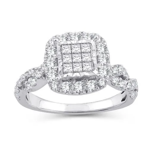 EternalDia 1 Cttw Diamond Princess-Cut Twisted Infinity Halo Engagement Rings In 10kt White Gold (IJ/I2I3)