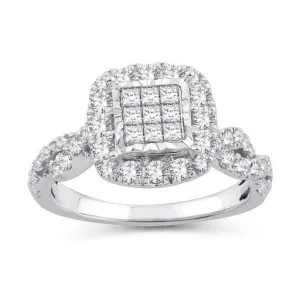 EternalDia 1 Cttw Diamond Princess-Cut Twisted Infinity Halo Engagement Rings In 10kt White Gold (IJ/I2I3)