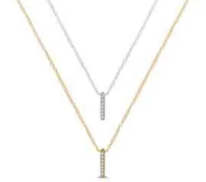 EternalDia 10K Two-Tone Gold Diamond Double Linear Bar Drop Pendant Necklace 18" (0.10cttw, IJ/I2I3)
