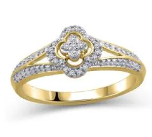 EternalDia 10K Yellow Gold Diamond Accent Clover Shape Split Shank Ring (IJ/I2I3)