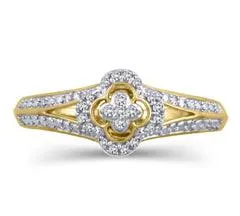 EternalDia 10K Yellow Gold Diamond Accent Clover Shape Split Shank Ring (IJ/I2I3)