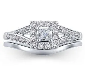 EternalDia 1/2 Ct Princess Diamond Square shaped Split Shank Halo Bridal Set in 10K Gold