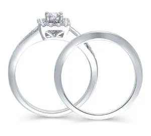 EternalDia 1/2 Ct Princess Diamond Square shaped Split Shank Halo Bridal Set in 10K Gold