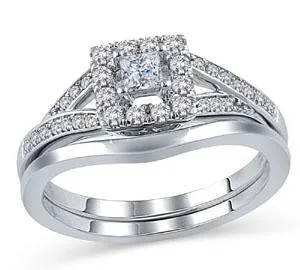 EternalDia 1/2 Ct Princess Diamond Square shaped Split Shank Halo Bridal Set in 10K Gold