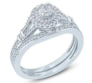EternalDia 1/2 Ct Round & Baguette Diamond Engagement Wedding Set In 10K White Gold (IJ/I2)