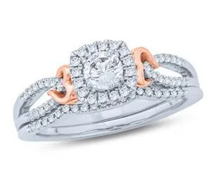 EternalDia 1/2 Ct Round Diamond Cushion Shaped Halo Engagement Wedding Set In two-tone 10K Gold (IJ/I2)