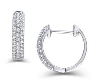 EternalDia 1/3 CT. T.W. Pave Set Three Row Diamond Hoop Huggies Earrings in 10K White Gold