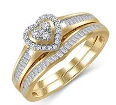 EternalDia 1/3 Cttw Round and Baguette Diamond Heart Shape Engagement Bridal Set in 10K Yellow Gold (IJ/I3)