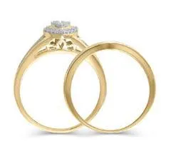 EternalDia 1/3 Cttw Round and Baguette Diamond Heart Shape Engagement Bridal Set in 10K Yellow Gold (IJ/I3)