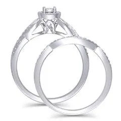 EternalDia 14K White Gold Round Shape 3/8 Cttw Diamond Frame Twist Engagement Bridal Ring Set (HI/I2)