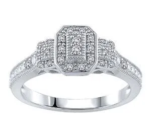 EternalDia 1/6 Ct Octagon Frame Vintage Style Diamond Promise Ring in 10K White Gold