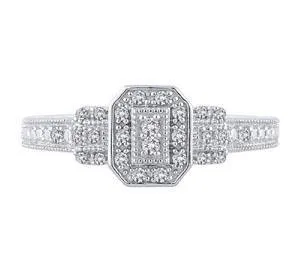 EternalDia 1/6 Ct Octagon Frame Vintage Style Diamond Promise Ring in 10K White Gold