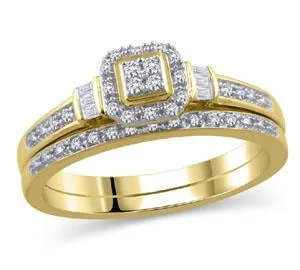 EternalDia 1/6CT Diamond Composite Halo  Engagement Bridal Set in 10K Yellow Gold (IJ/I2I3)