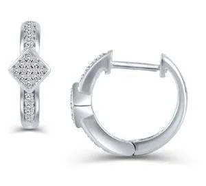 EternalDia 1/8 cttw Diamond Hinged Hoop Huggie Earrings in 10K White Gold (IJ/I2-I3)