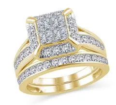 EternalDia 2 Cttw Square Shaped Princess-Cut Diamond Engagement Wedding Bridal Ring in 14K Gold (IJ/I1-I2)