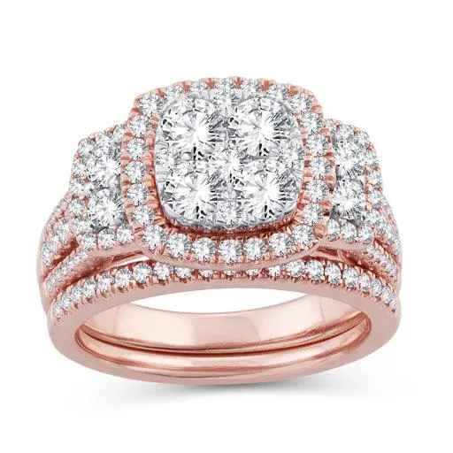 EternalDia 2.00 CT WT Diamond Cluster Cushion Halo Bridal Set 14kt Rose Gold (IJ/I2I3)