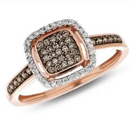 EternalDia Champagne & White Diamond Square Frame Ring