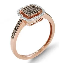 EternalDia Champagne & White Diamond Square Frame Ring
