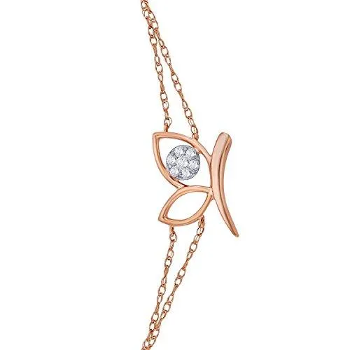 EternalDia IGI Certified 10k Rose Gold Diamond Accent Multi Strand Butterfly Extendable Fashion Bracelet (0.06 Cttw)