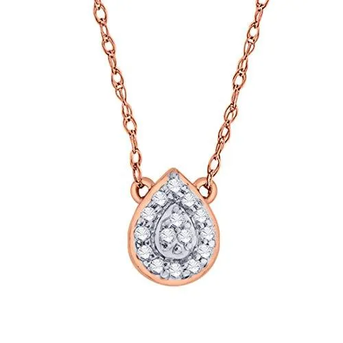 EternalDia IGI Certified Pear Drop Shape Halo Diamond Accent Frame Pendant Necklace in 10kt Rose Gold (0.06 Cttw)