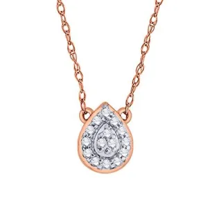 EternalDia IGI Certified Pear Drop Shape Halo Diamond Accent Frame Pendant Necklace in 10kt Rose Gold (0.06 Cttw)