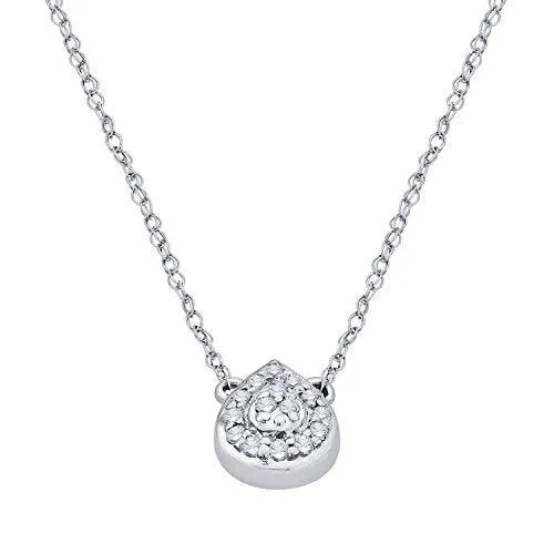EternalDia IGI Certified Pear Drop Shape Halo Diamond Accent Frame Pendant Necklace in 10kt White Gold (0.06 Cttw)