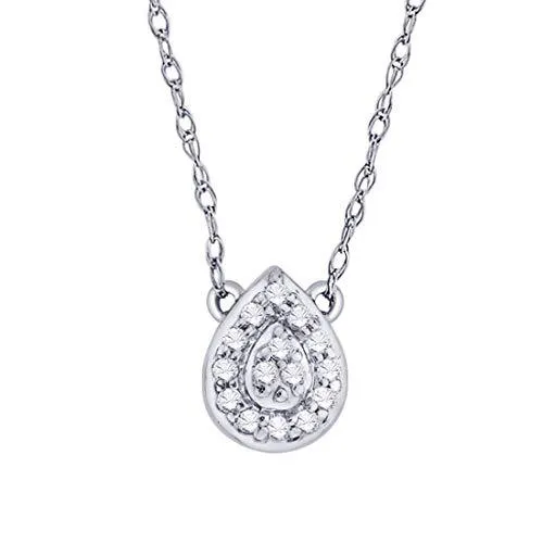 EternalDia IGI Certified Pear Drop Shape Halo Diamond Accent Frame Pendant Necklace in 10kt White Gold (0.06 Cttw)
