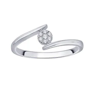 EternalDia IGI Certified Round Diamond Accent Flower Cluster Bypass Engagement Promise Ring 10K White Gold (0.08 Cttw)