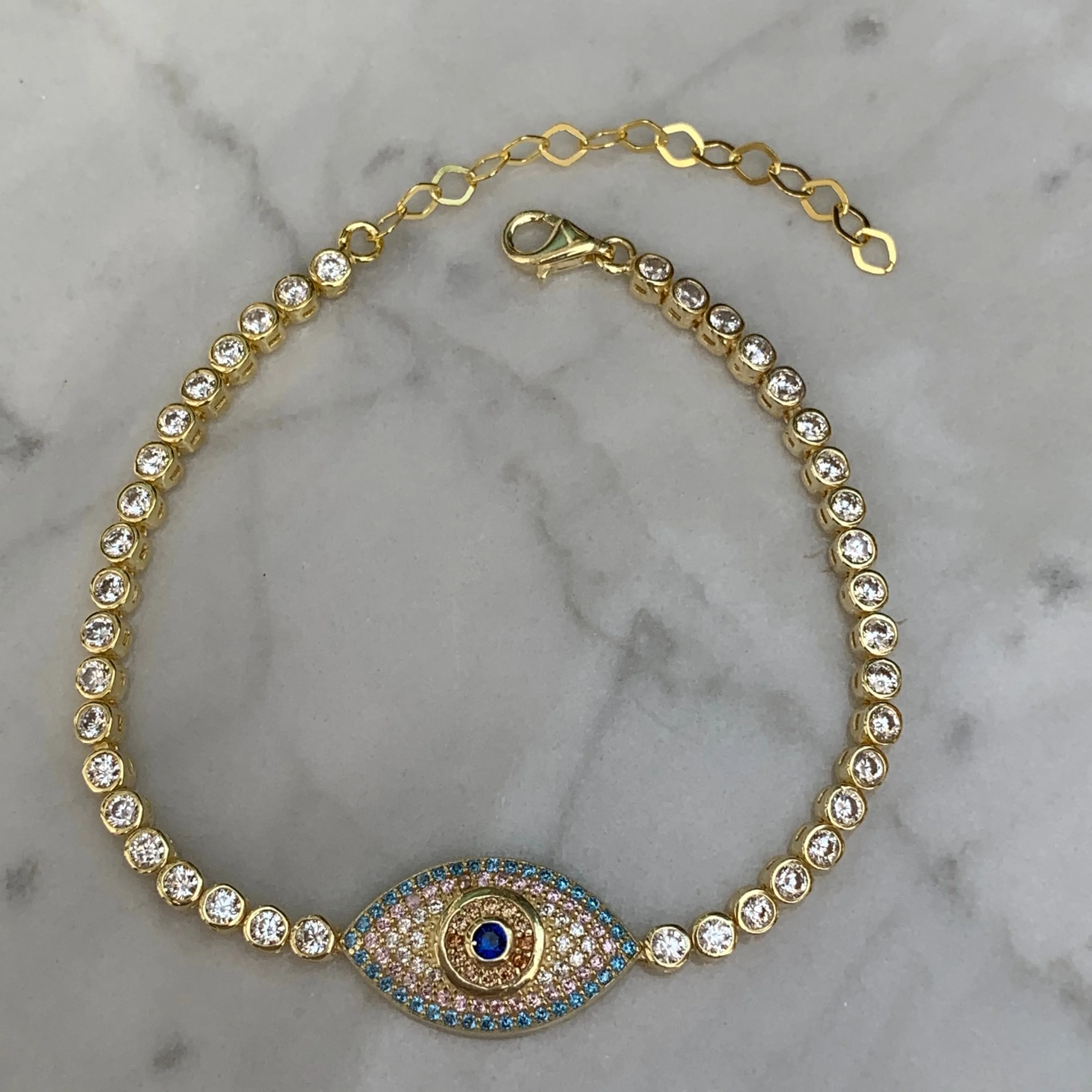 “Eyeland” Silver gold plated pastel tennis eye bracelets