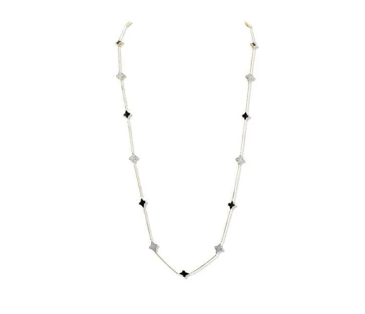 Farah Khan 18K Yellow Gold 36" Diamond Black and White Ceramic Monogram Station Necklace