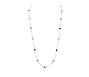 Farah Khan 18K Yellow Gold 36" Diamond Black and White Ceramic Monogram Station Necklace