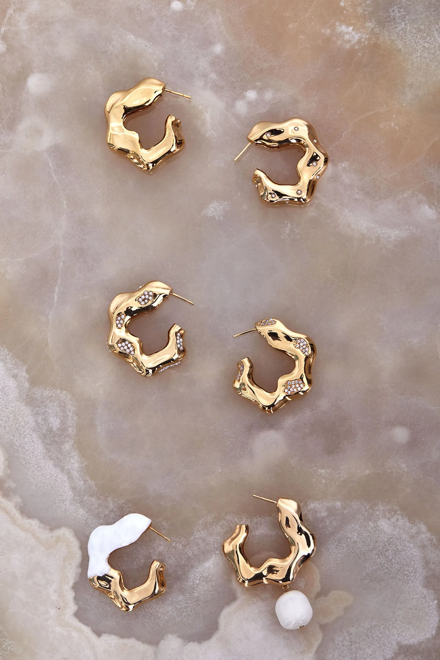 FEMININE WAVES PAVE HOOP EARRINGS