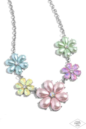 Fiercely Flowering - Multi - Pearl and UV Gem Flower Paparazzi Short Necklace - Pink Diamond Exclusive