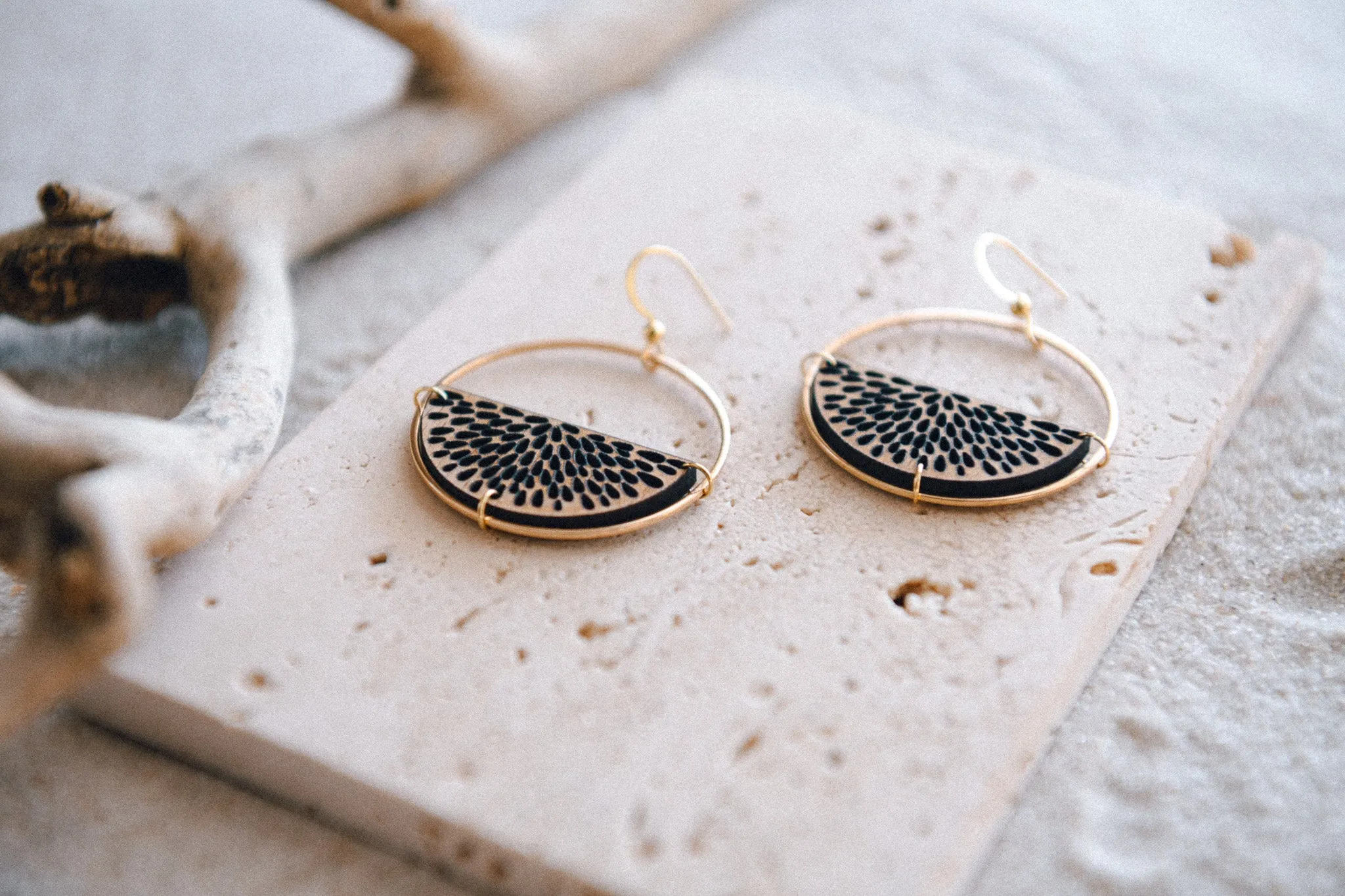 Forest Bloom Wooden Hoop Earrings