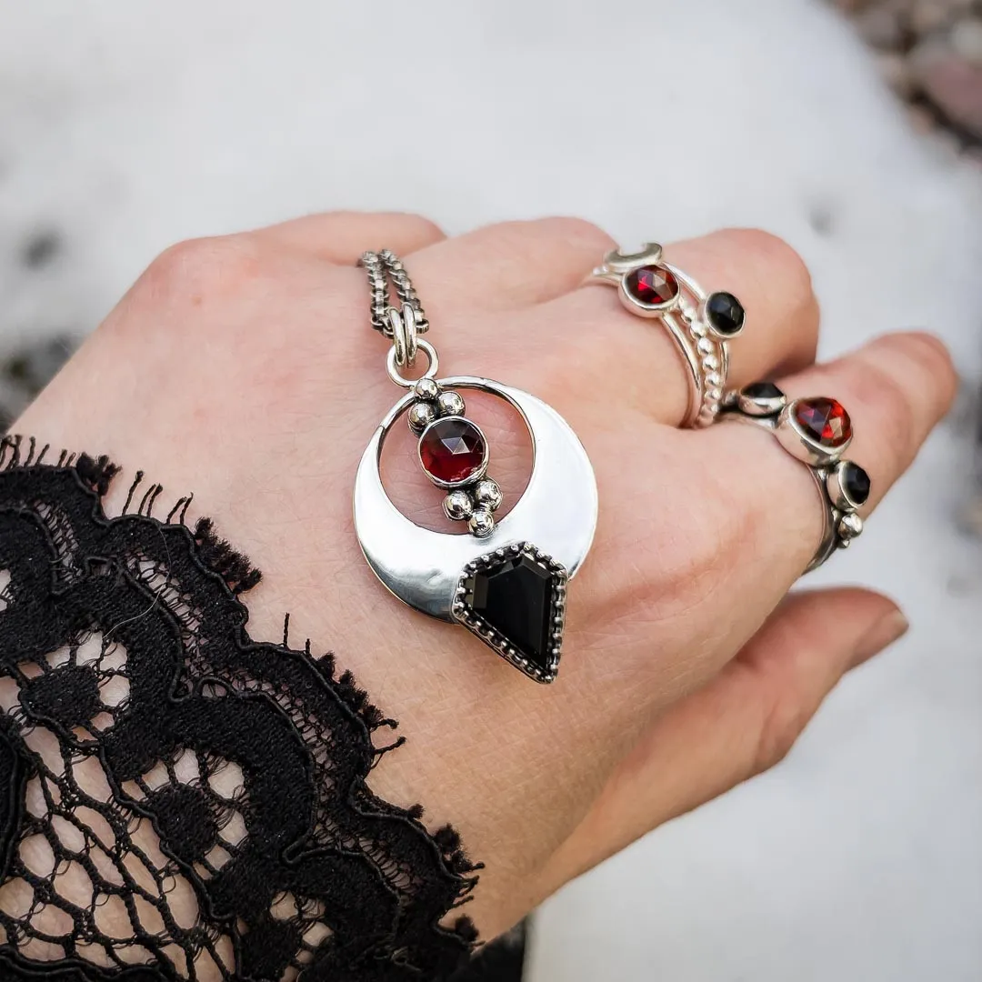 Garnet and Black Onyx Vampire Bat Necklace