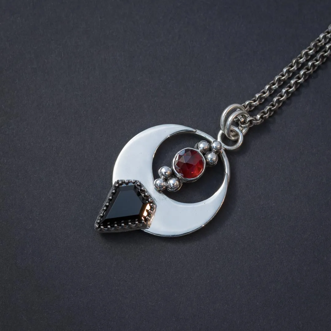Garnet and Black Onyx Vampire Bat Necklace