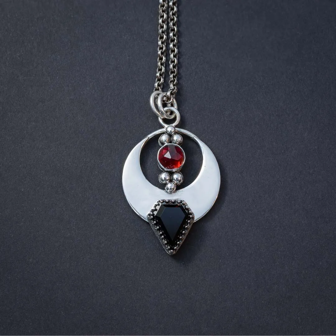 Garnet and Black Onyx Vampire Bat Necklace