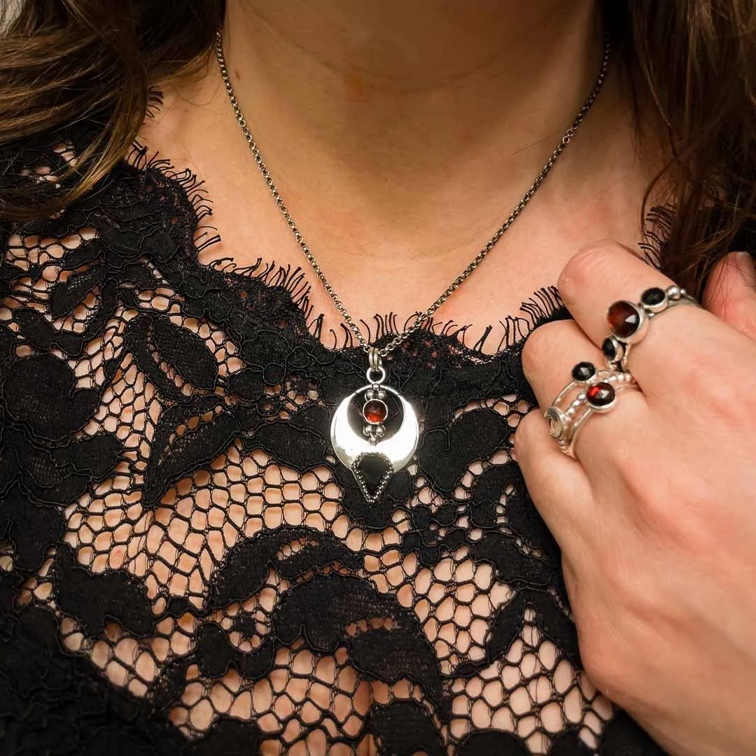 Garnet and Black Onyx Vampire Bat Necklace