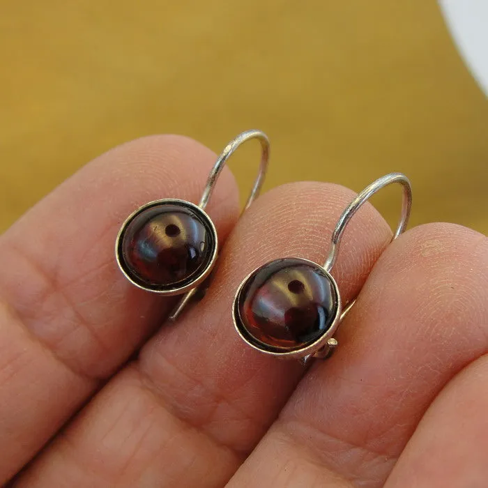 Garnet Earrings 925 Sterling Silver Simple Classy Handmade Hadar Designers (H)y