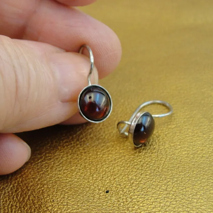 Garnet Earrings 925 Sterling Silver Simple Classy Handmade Hadar Designers (H)y