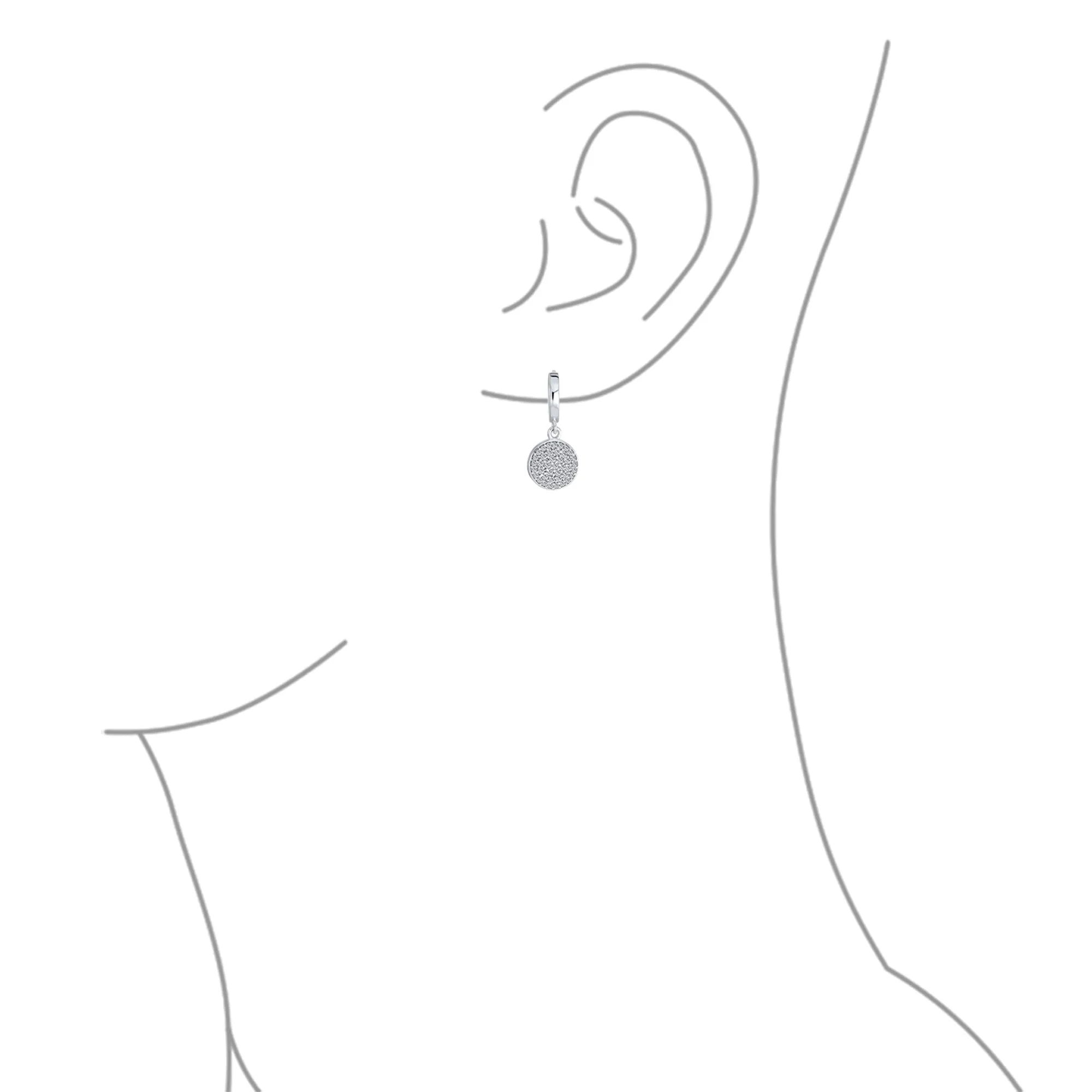 Geometric Minimalist CZ Hoop Earrings Dainty Pave Circle Disc Huggie Silver
