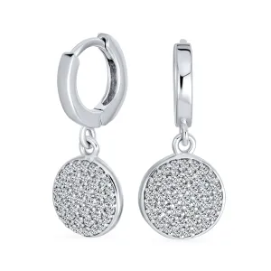 Geometric Minimalist CZ Hoop Earrings Dainty Pave Circle Disc Huggie Silver