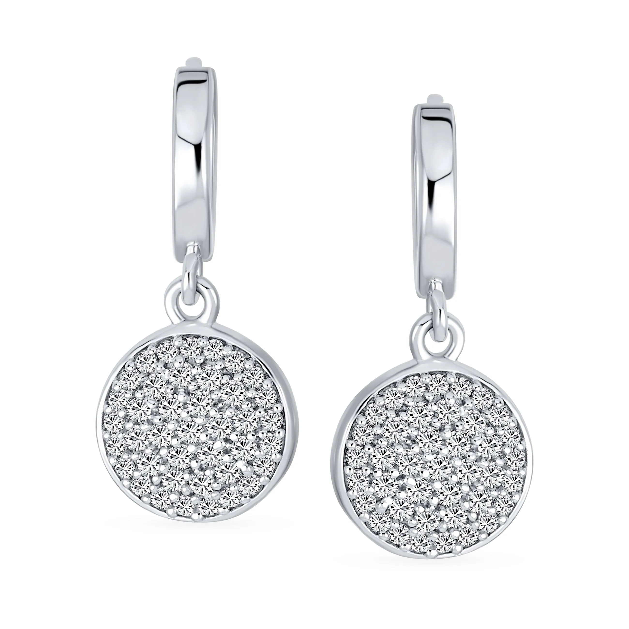 Geometric Minimalist CZ Hoop Earrings Dainty Pave Circle Disc Huggie Silver