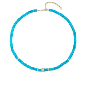 Gold & Diamond Lucky Icon Rondelle Turquoise Heishi Necklace