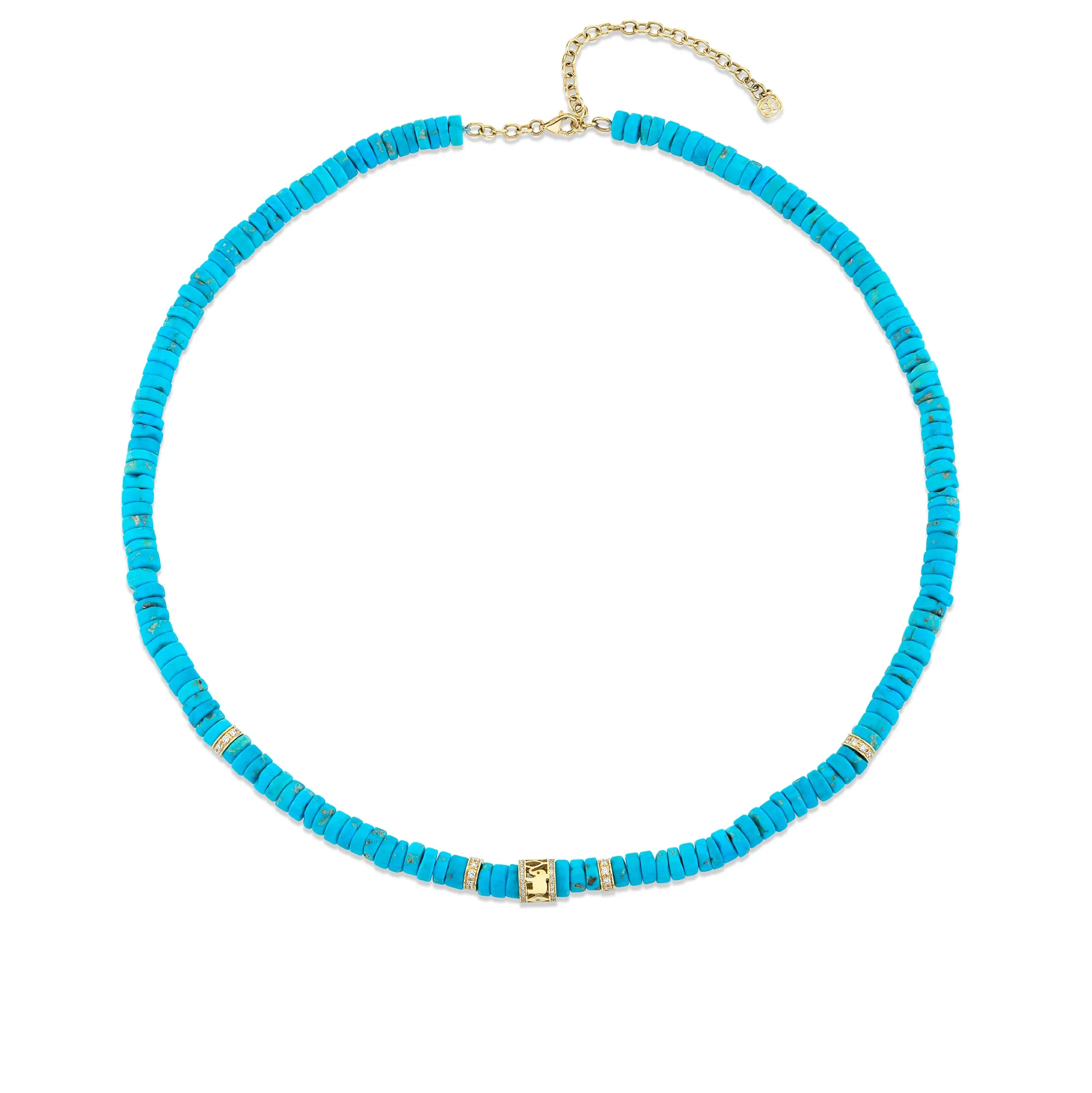 Gold & Diamond Lucky Icon Rondelle Turquoise Heishi Necklace