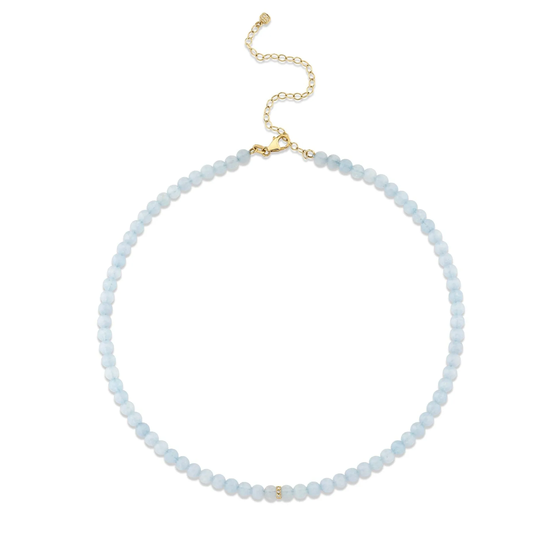 Gold & Diamond Rondelle Aquamarine Necklace